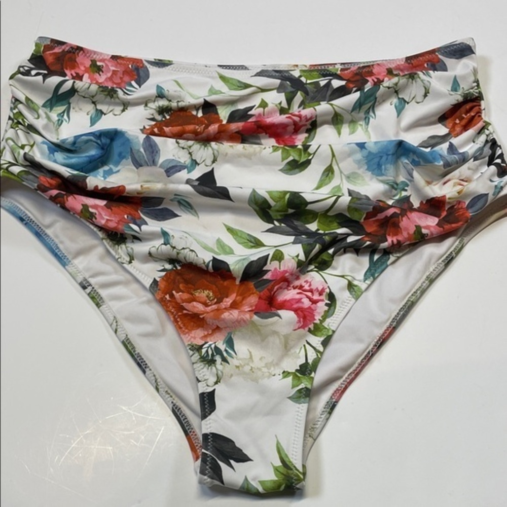 Cupshe XL Floral High Rise Ruched Bikini Bottom Tummy Control Women’s